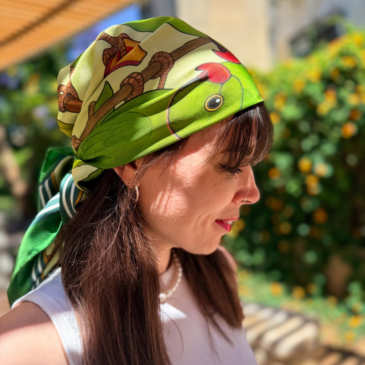 The Rose-Ringed Parakeet Silk Scarf