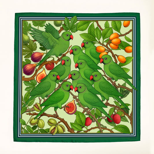 The Rose-Ringed Parakeet Silk Scarf